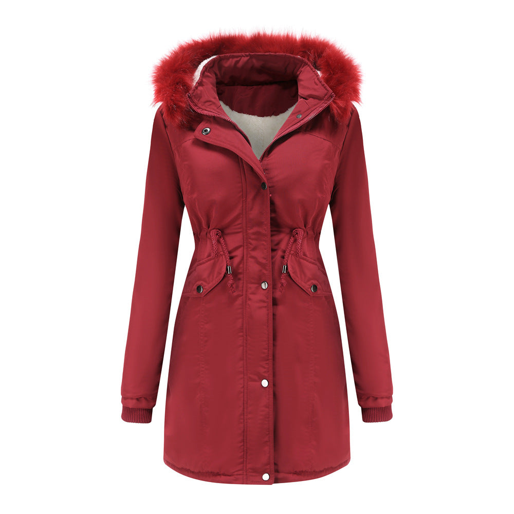 Winter Warm Women Cotton Thickened Velvet Cotton  Big Fur Collar Coat