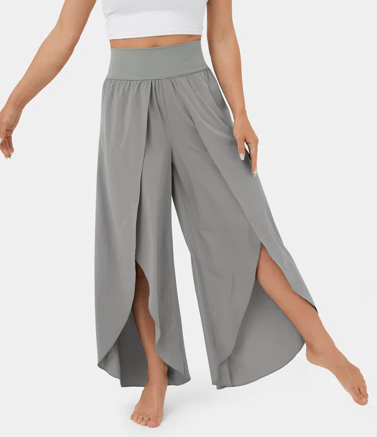 Loose Split Yoga Pants Summer Elastic High Waist Wide Leg Trousers Women's Fashion Versatile Clothing