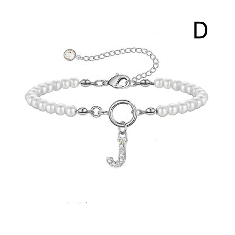 2024 New Fashion Toggle Clasp Initial Bracelet Women A-Z Letter Pendant 6mm Pearl Bracelet For Women Jewelry Gift