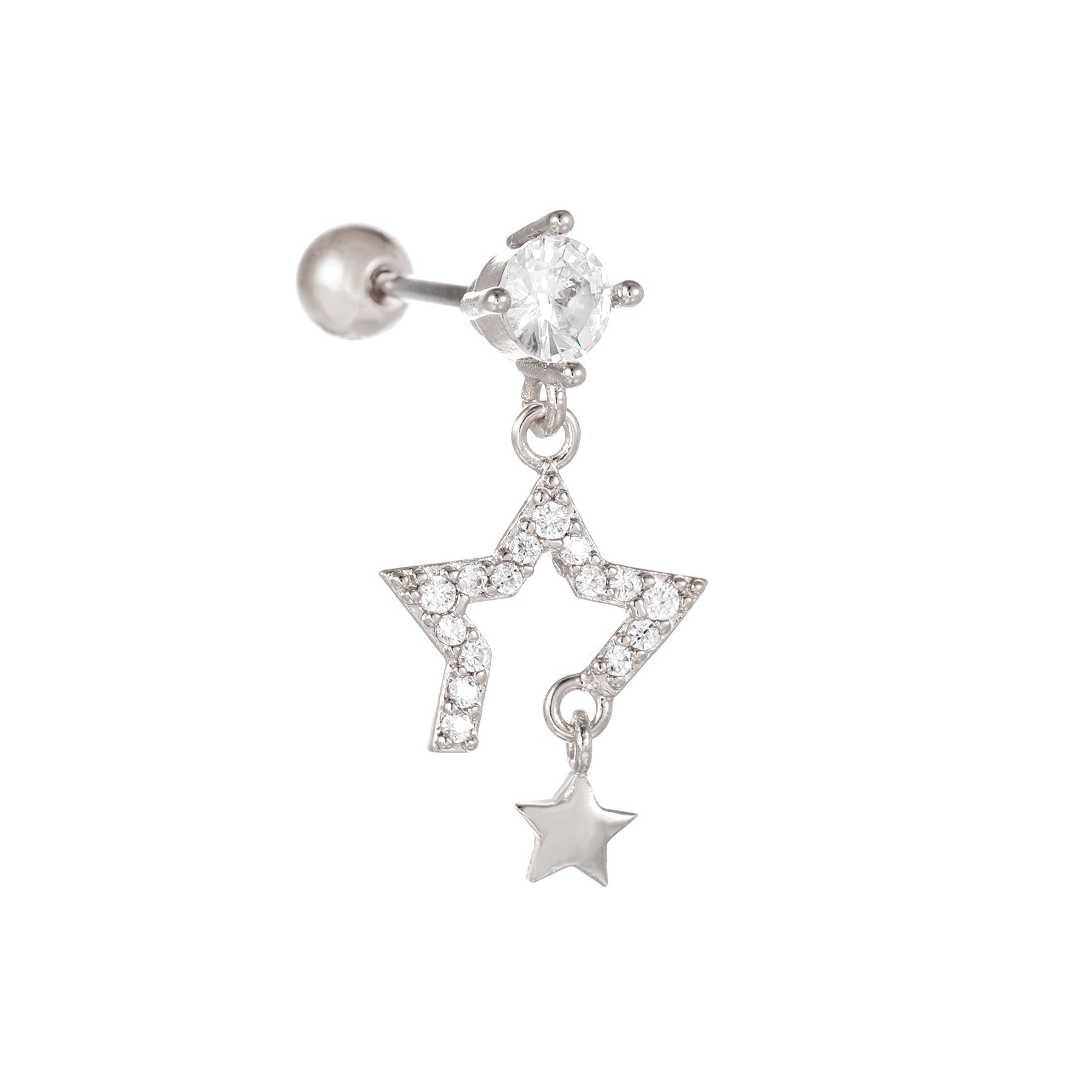 Fashion Jewelry Piercing Star Moon Cubic Zirconia Stainless Steel Pendant Cartilage Earring Chain Hoop Earring
