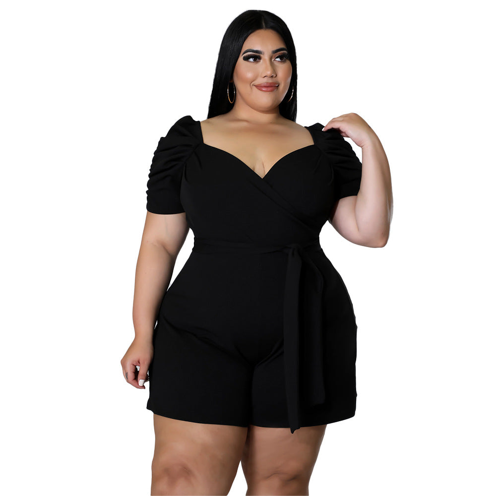 Plus Size Women Clothing Casual Sexy Solid Color Belt Jumpsuit