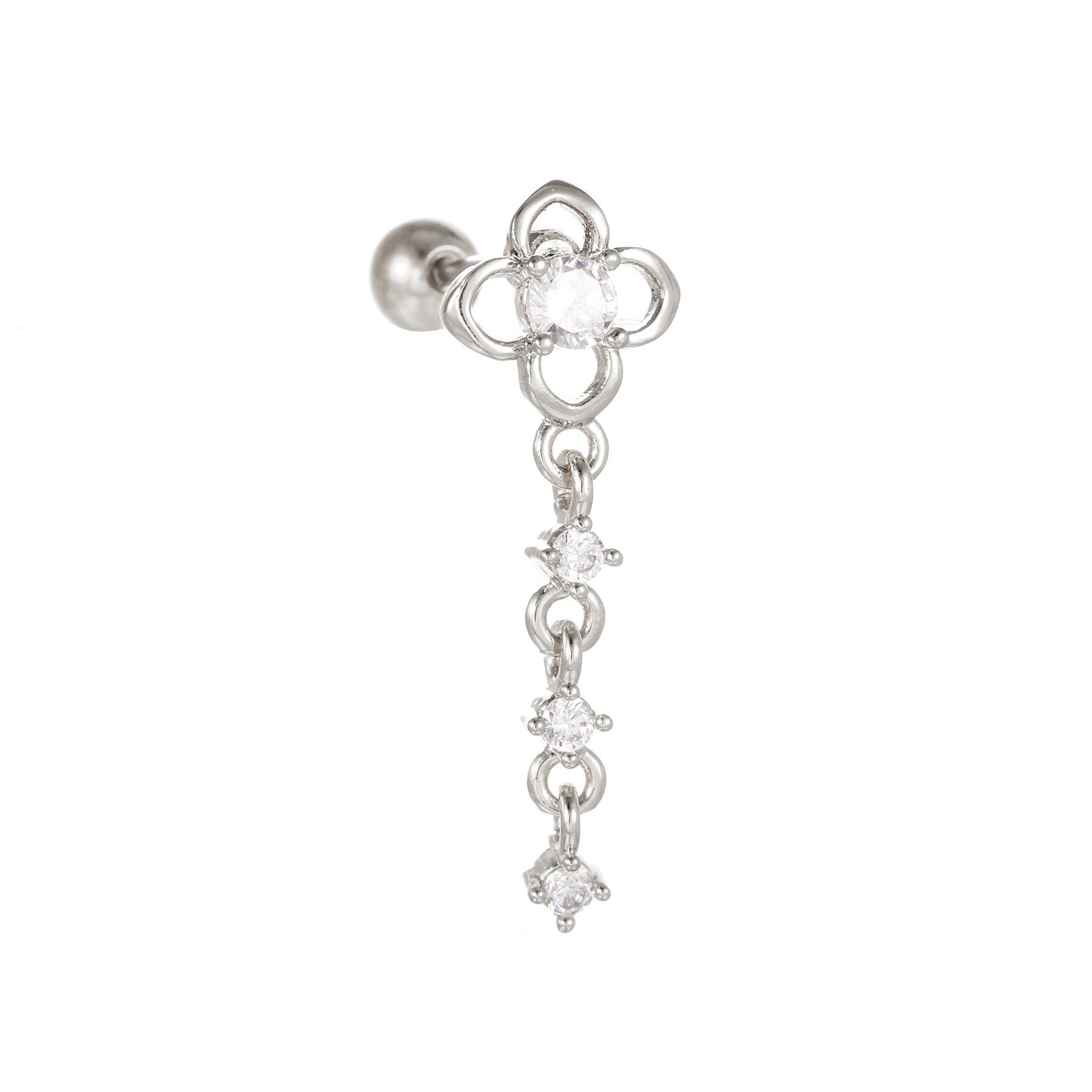 Fashion Jewelry Piercing Star Moon Cubic Zirconia Stainless Steel Pendant Cartilage Earring Chain Hoop Earring