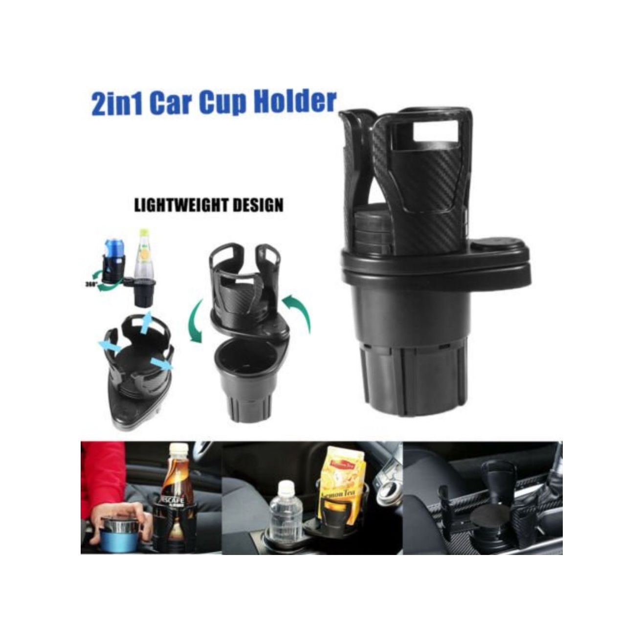 2-in-1 Multifunction Car Drink Expander Adapter, All Purpose Car Cup Holder Expander with Adjustable, Solar Grass Cup Holder Expander for Most Cars (Cup Holder 2-in-1) Moorescarts