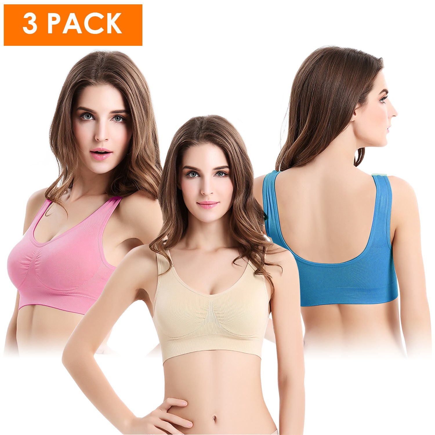 3 Pack Sport Bras For Women Seamless Wire free Bra Light Support Tank Tops For Fitness Workout Sports Yoga Sleep Wearing