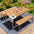 3 Pieces Acacia Wood Table Bench Dining Set For Outdoor & Indoor Furniture With 2 Benches, Picnic Beer Table for Patio, Porch, Garden, Poolside