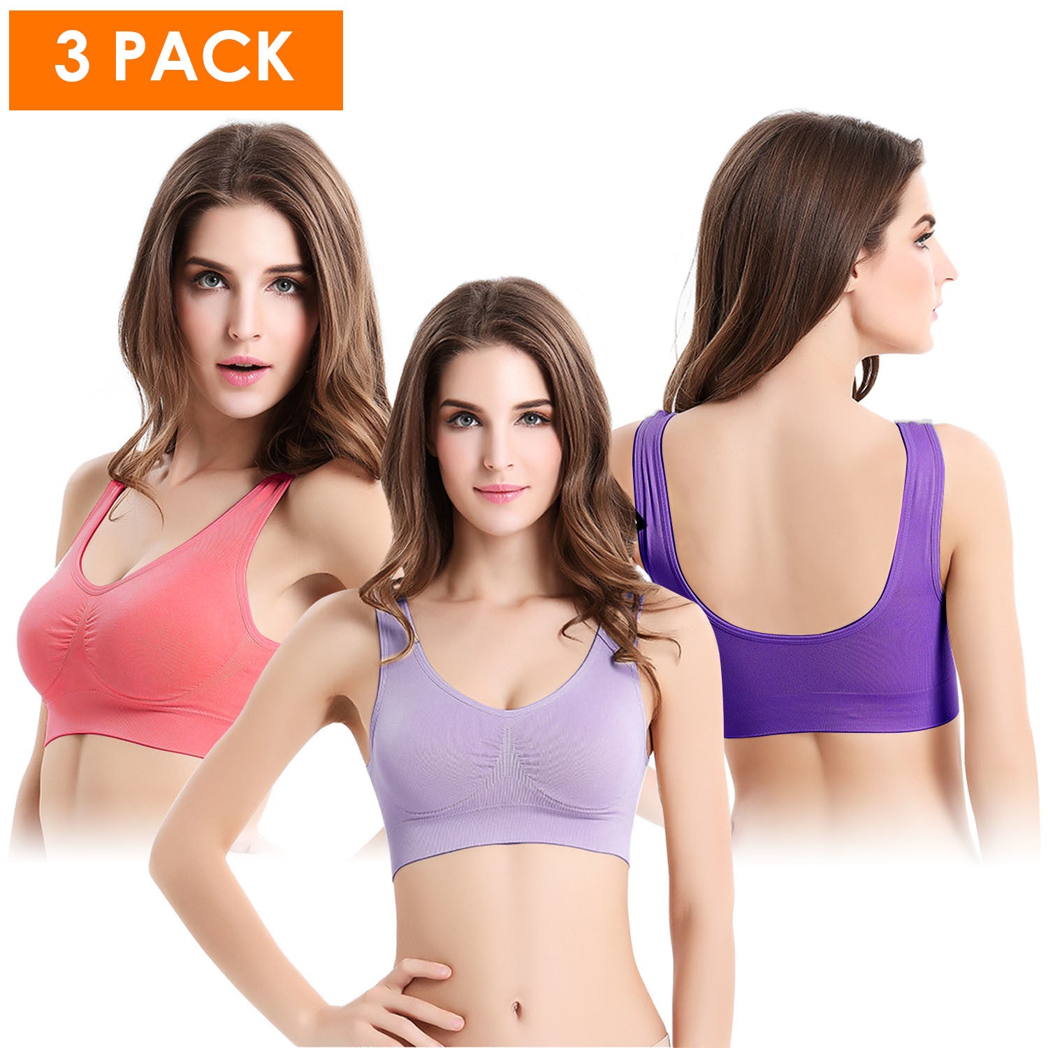 3 Pack Sport Bras For Women Seamless Wire free Bra Light Support Tank Tops For Fitness Workout Sports Yoga Sleep Wearing