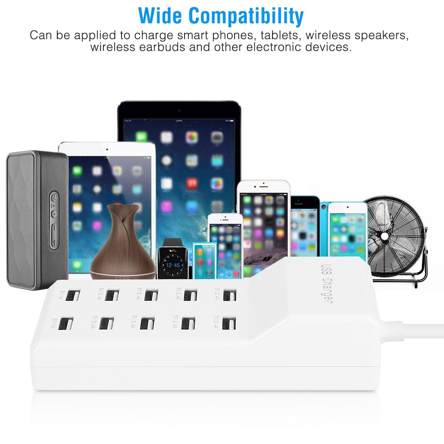 10 Ports USB Charging Station Hub 50W USB Wall Charger Fast Charging Power Adapter for Phone Tablet Moorescarts