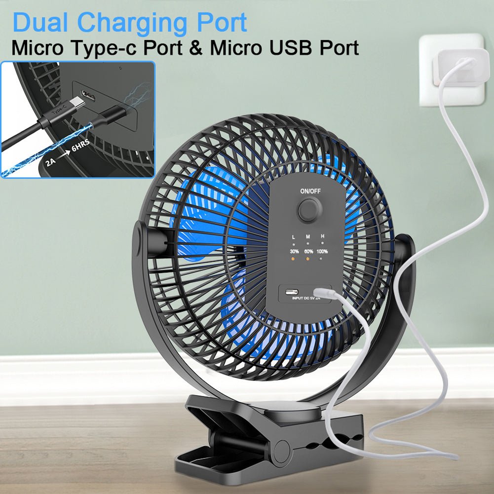 10000mAh Rechargeable Portable;  8-Inch Battery Operated Clip on Fan;  USB;  4 Speeds;  Strong Airflow;  Sturdy Clamp for Office Desk Golf Car Outdoor Travel Camping Tent Gym Treadmill Moorescarts