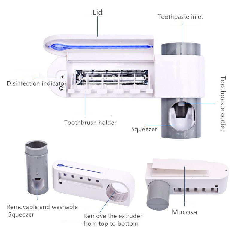 2-in-1 Automatic Toothpaste Dispenser Toothbrush Holder Wall Mounted for Wash rooms Moorescarts