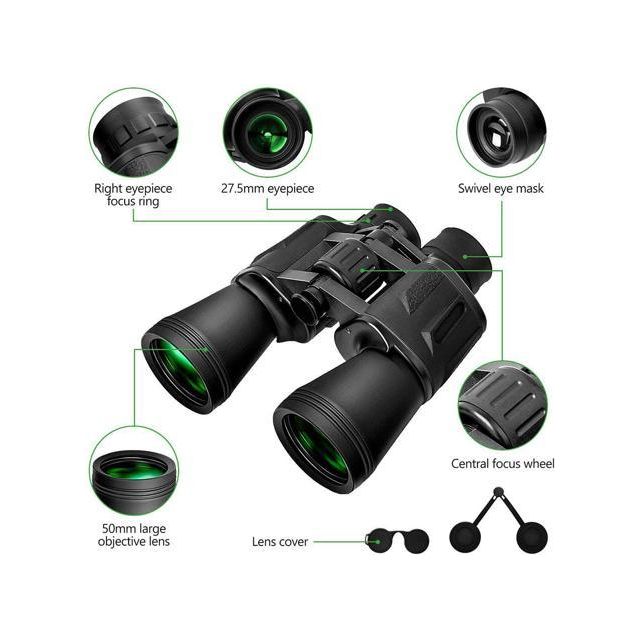 20x50 Binoculars Low Light Night Vision BAK7 Prism Waterproof Binoculars with Carrying Lanyard for Bird Watching and Concerts Moorescarts