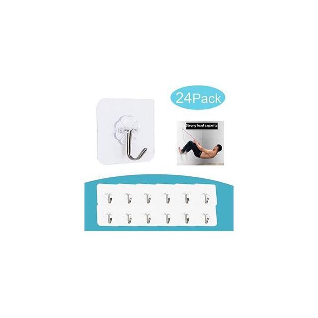 24 Packs Adhesive Hooks Wall Hooks Heavy Duty 22lb(Max) Nail Free Sticky Hangers with Stainless Hooks for Bathroom Kitchen Office- Moorescarts