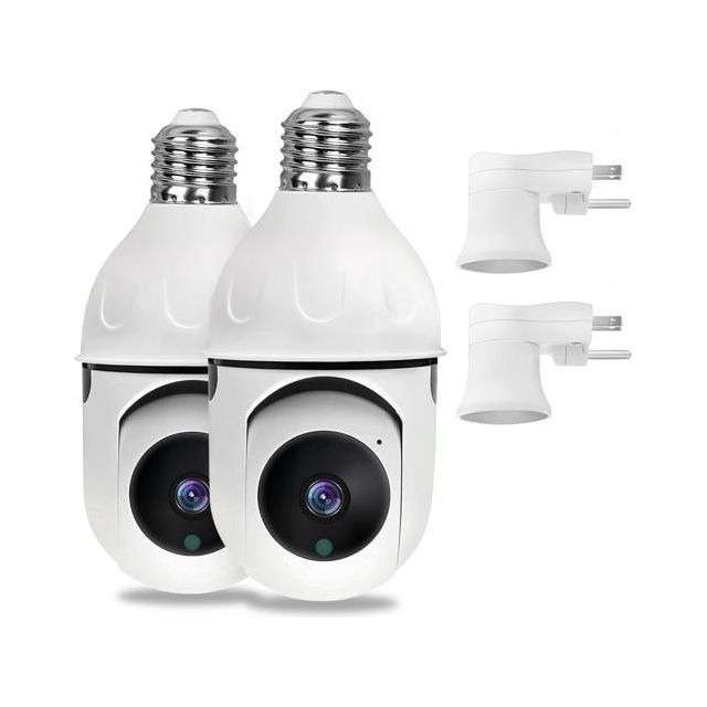 2PCS 3MP Light Bulb Camera, Indoor Bulb Camera 2.4GHz Wireless WiFi 360 Degree Home Surveillance Camera, Night Vision, Two Way Audio, Motion Detection,Cloud Storage,Remote APP Access Moorescarts
