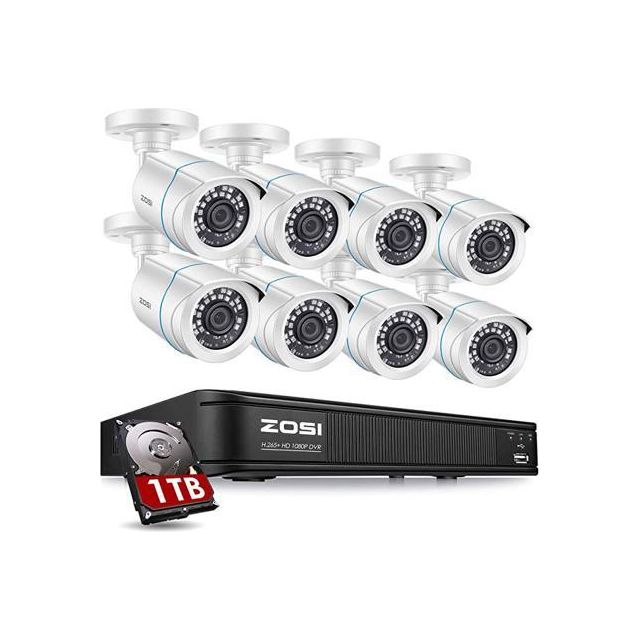 1080P H265+ Home Security Camera System5MP Lite 8 Channel CCTV DVR Recorder with Hard Drive 1TB and 8 x 1080p Weatherproof Bullet Camera Outdoor Indoor with 80ft Night Vision Motion Alerts Moorescarts