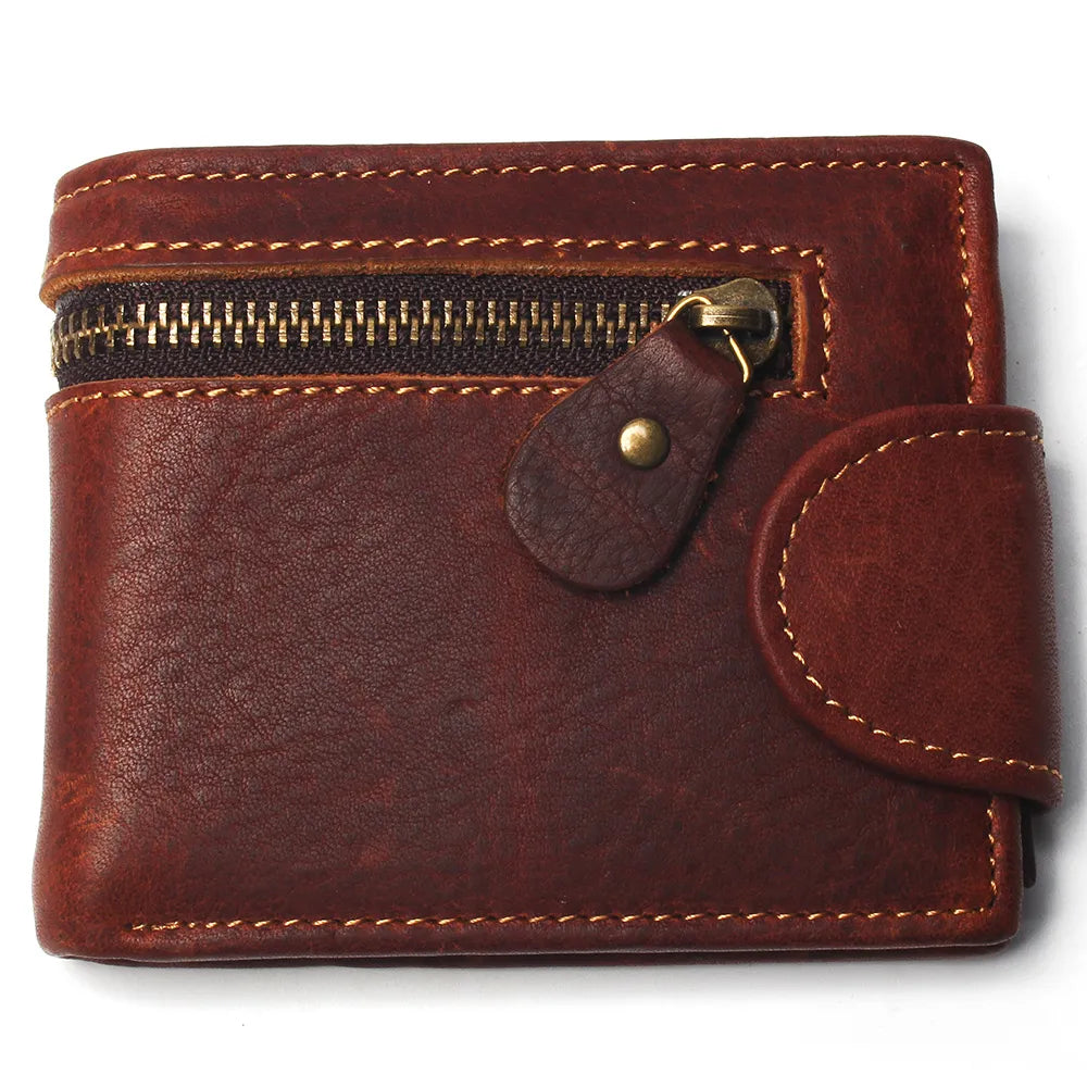 100% Genuine Leather Wallets Zipped Men Coin Purse Male Portomonee Small Fashion Man Card Holder Wallet Moorescarts