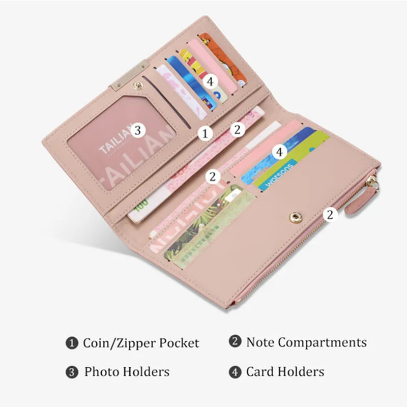 2022 New Two Fold Long Wallet Women Korea Fashion Credit Card Holder Phone Pocket Clutch Purse Bag Slim Wallets Luxury Money Bag Moorescarts