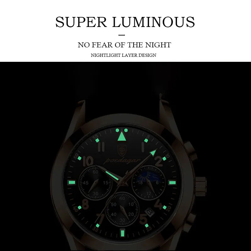 2021 New Mens Watches POEDAGAR Top Brand Leather Luminous Waterproof Sport Automatic Date Quartz Watch For Men Relogio Masculino Moorescarts