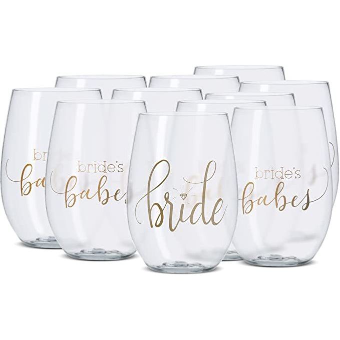 11 Piece Set of 16 oz. Plastic Wine Cups for Bachelorette Parties; Bridal Showers; and Weddings Moorescarts