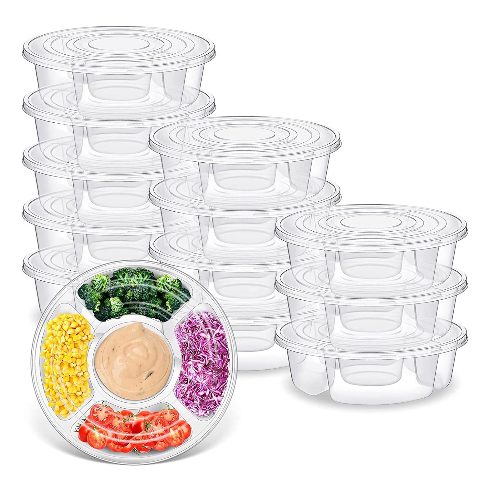 12 Pcs Round Appetizer Serving Trays With Lids 5 Compartment Container Moorescarts