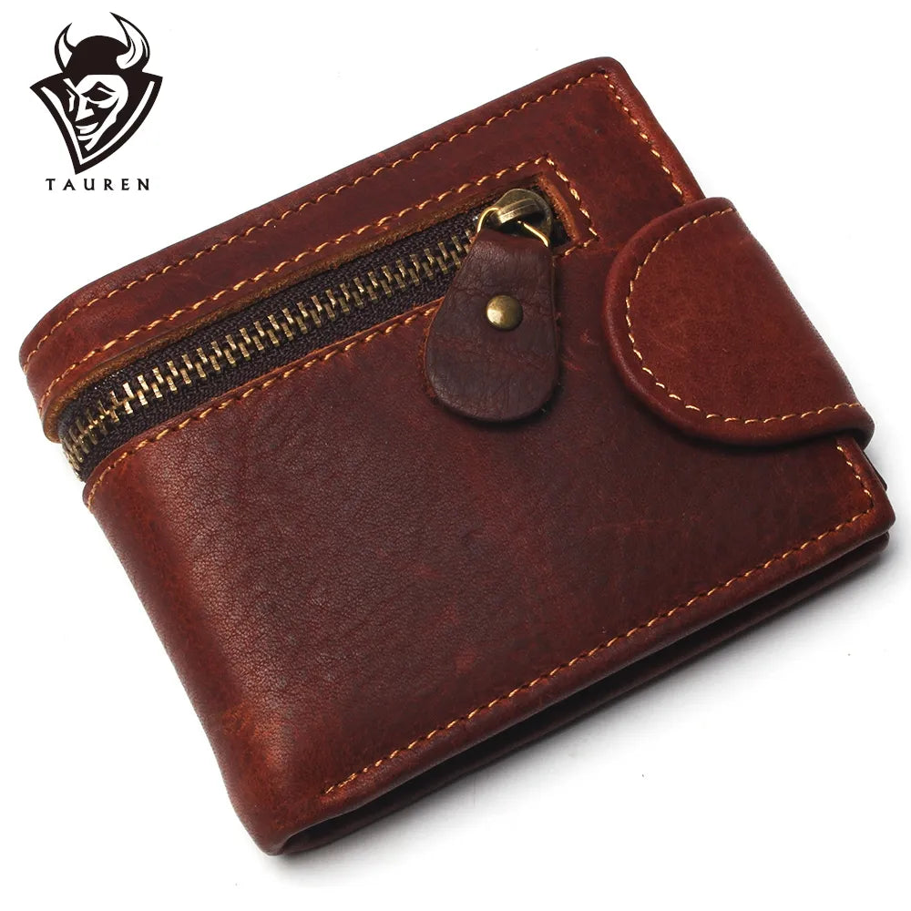 100% Genuine Leather Wallets Zipped Men Coin Purse Male Portomonee Small Fashion Man Card Holder Wallet Moorescarts