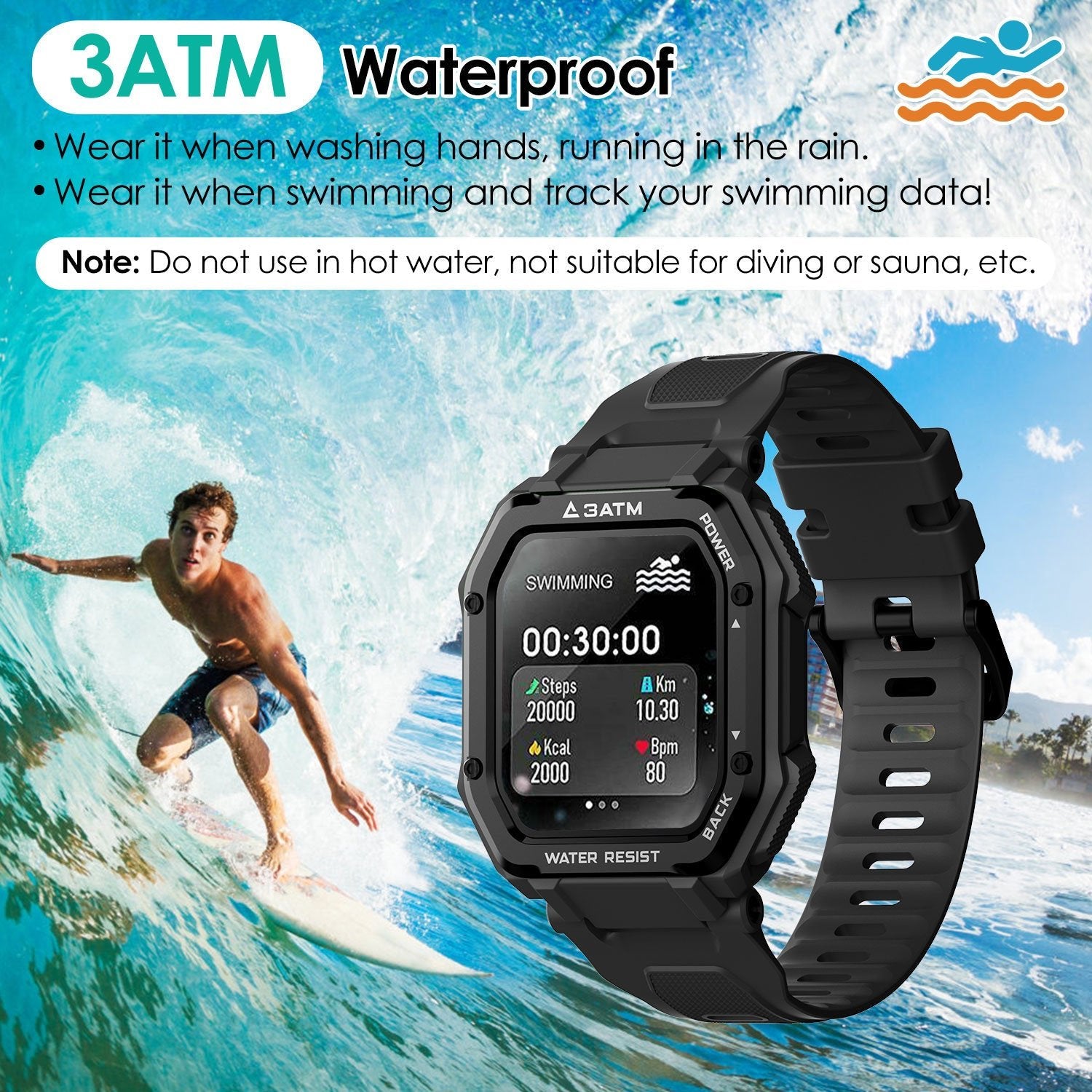 1.69in Full Touch Wireless Smart Watch 3ATM Waterproof Sport Fitness Watch with Sleep Heart Rate Blood Oxygen Blood Pressure Monitor Fit for iPhone Android Moorescarts