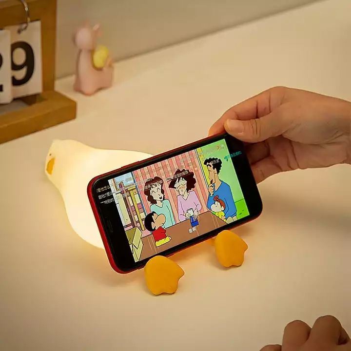 2 in 1 Silicone Flat Duck Cute Mobile Phone Holder Smart Touch Night Light with Timer LED Night Light Flat Duck Light Moorescarts
