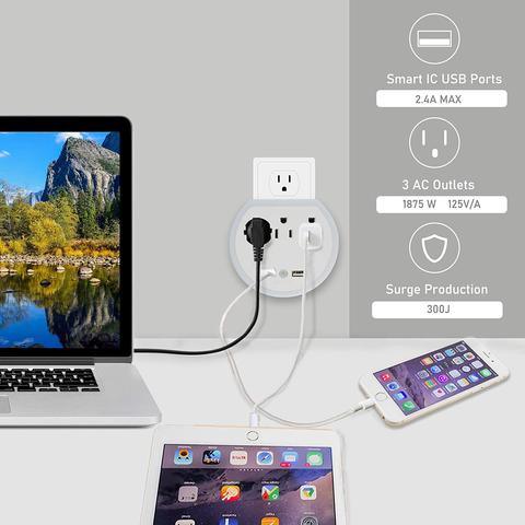 2 Pack Long Power Strip Surge Protector, 6 Metal Power Outlets 2 USB Ports, 6 ft Long Extension Cord Moorescarts