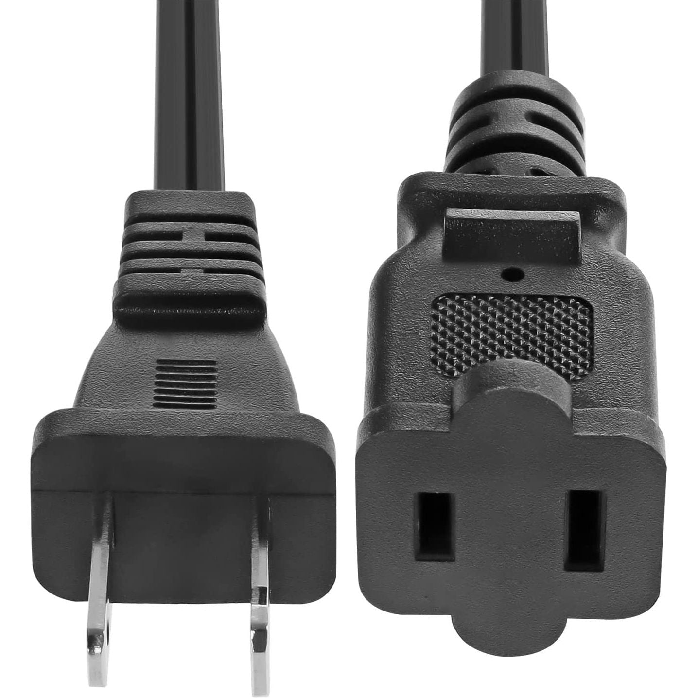 2-Prong Male-Female Extension Power Cord Cable; Outlet Extension Cable Cord US AC 2-Prong Male-Female Power Cable 13A/125V; Black 5 Core EXC BLK 12FT Moorescarts