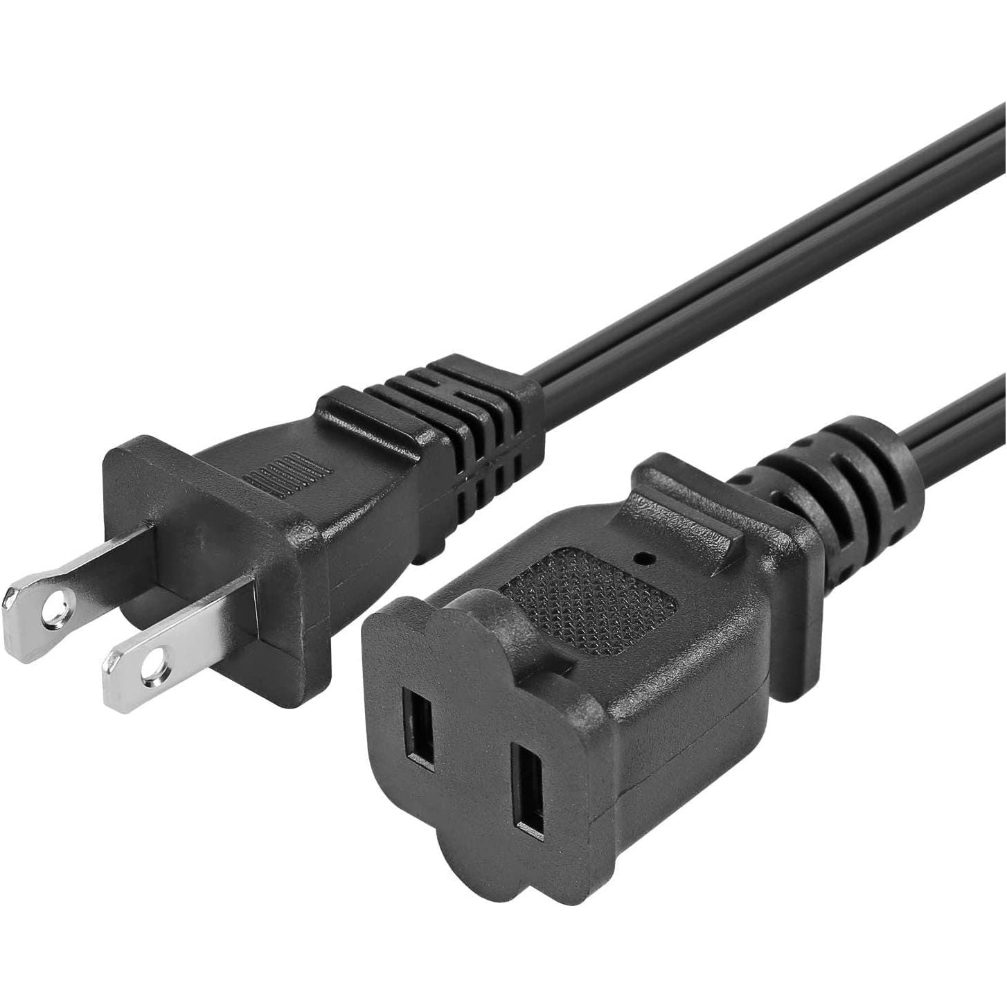 2-Prong Male-Female Extension Power Cord Cable; Outlet Extension Cable Cord US AC 2-Prong Male-Female Power Cable 13A/125V; Black 5 Core EXC BLK 12FT Moorescarts