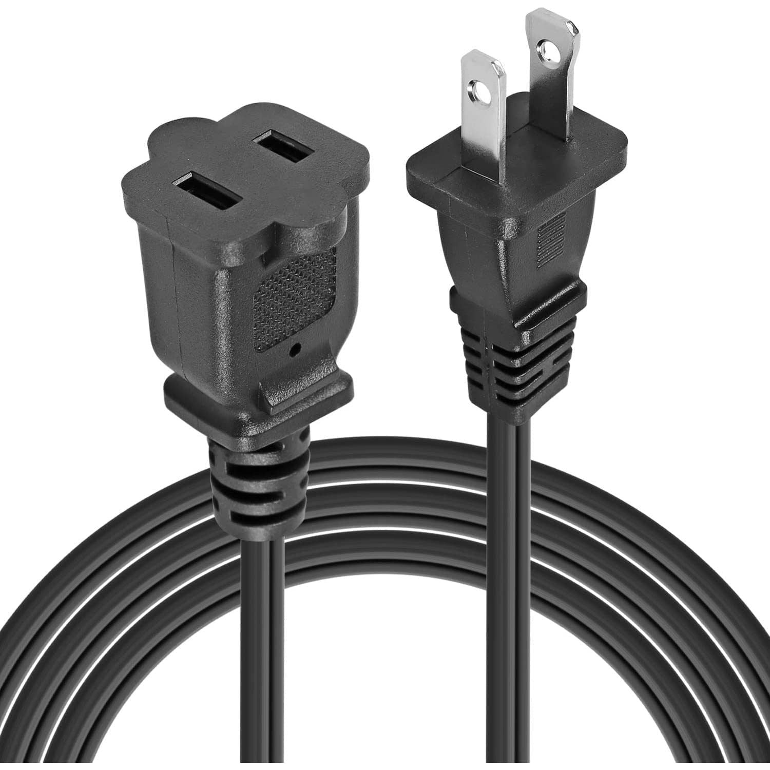 2-Prong Male-Female Extension Power Cord Cable; Outlet Extension Cable Cord US AC 2-Prong Male-Female Power Cable 13A/125V; Black 5 Core EXC BLK 15FT Moorescarts