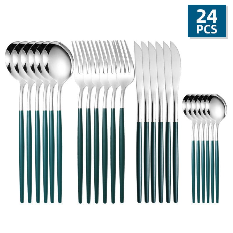24pcs/Set Stainless Steel Cutlery; Portuguese Cutlery Spoon; Western Cutlery Set Moorescarts