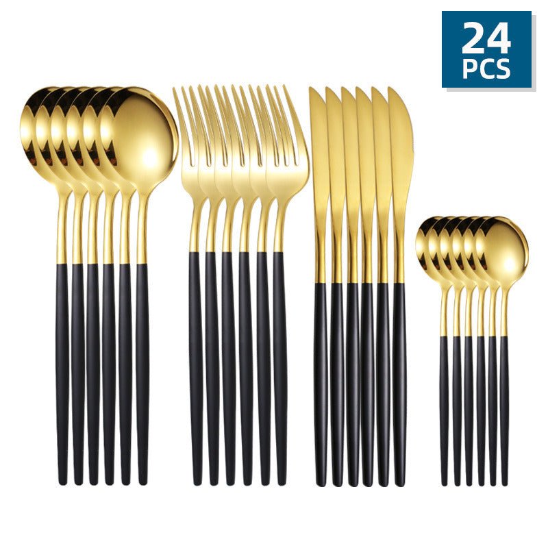24pcs/Set Stainless Steel Cutlery; Portuguese Cutlery Spoon; Western Cutlery Set Moorescarts