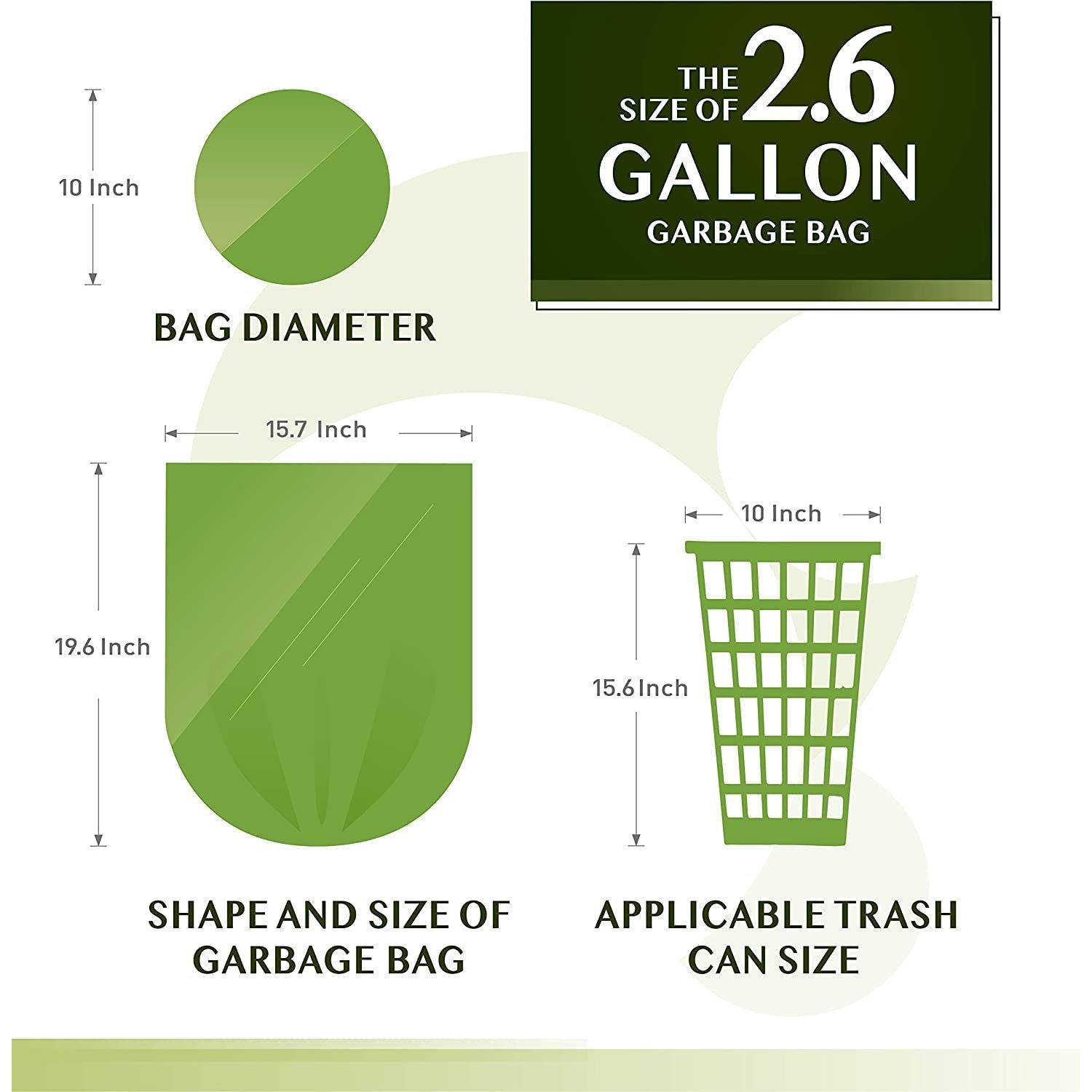 Small Trash Bags -  2.6 Gallon Compostable Garbage Bags 150 Count Mini Strong Trash Can Liners 10 Liter Unscented Wastebasket Bags for Kitchen Bathroom Home Office (5Rolls/Green)