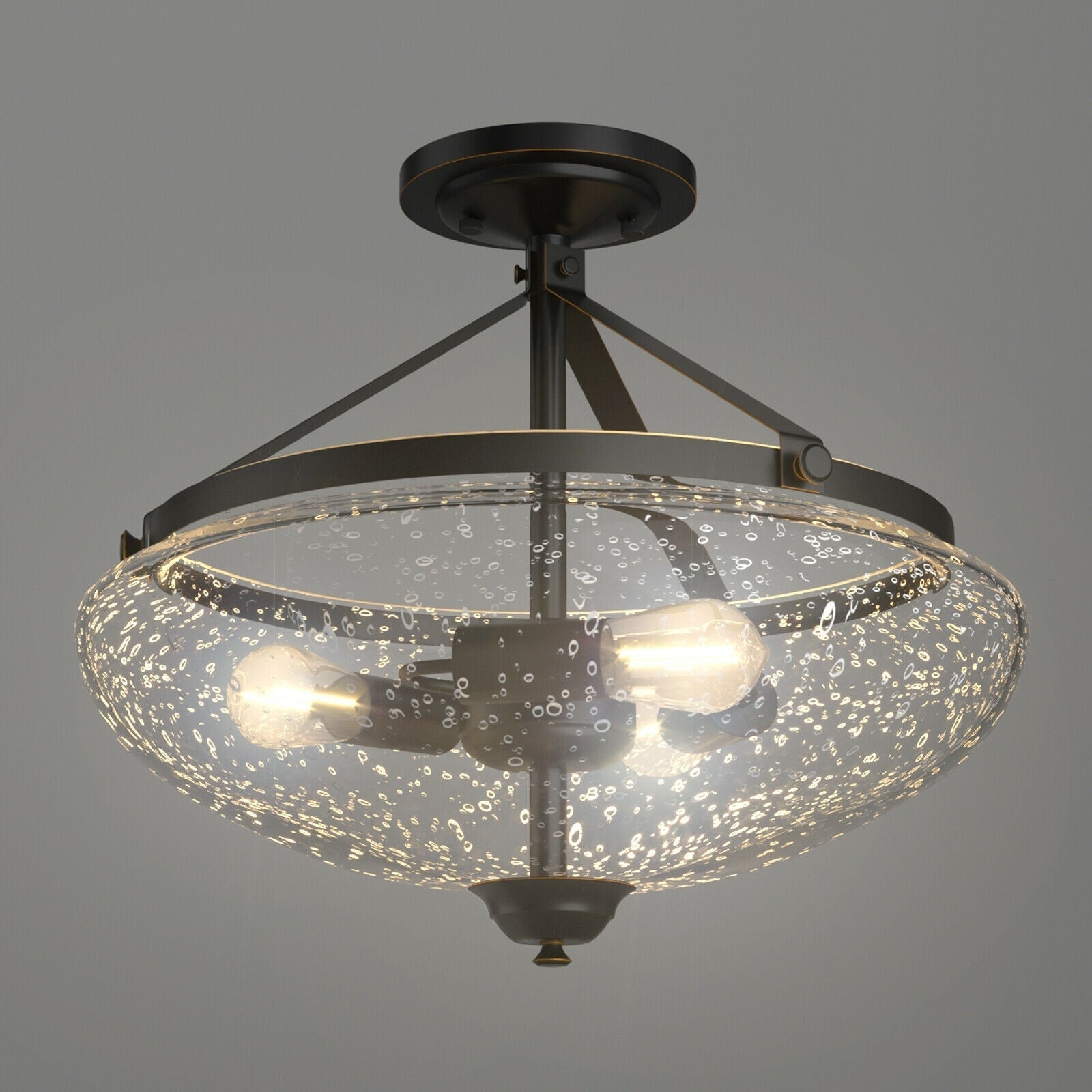 3-Light Semi Flush Industrial Seeded Glass Mount Ceiling Lamp Moorescarts