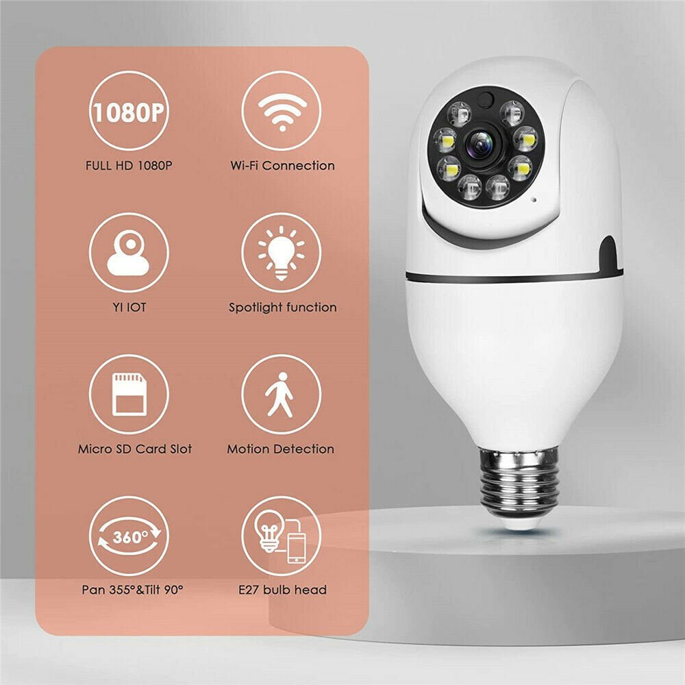 360° 1080P IP E27 Light Bulb Camera Wi-Fi IR Night Smart Home Wireless Security Moorescarts