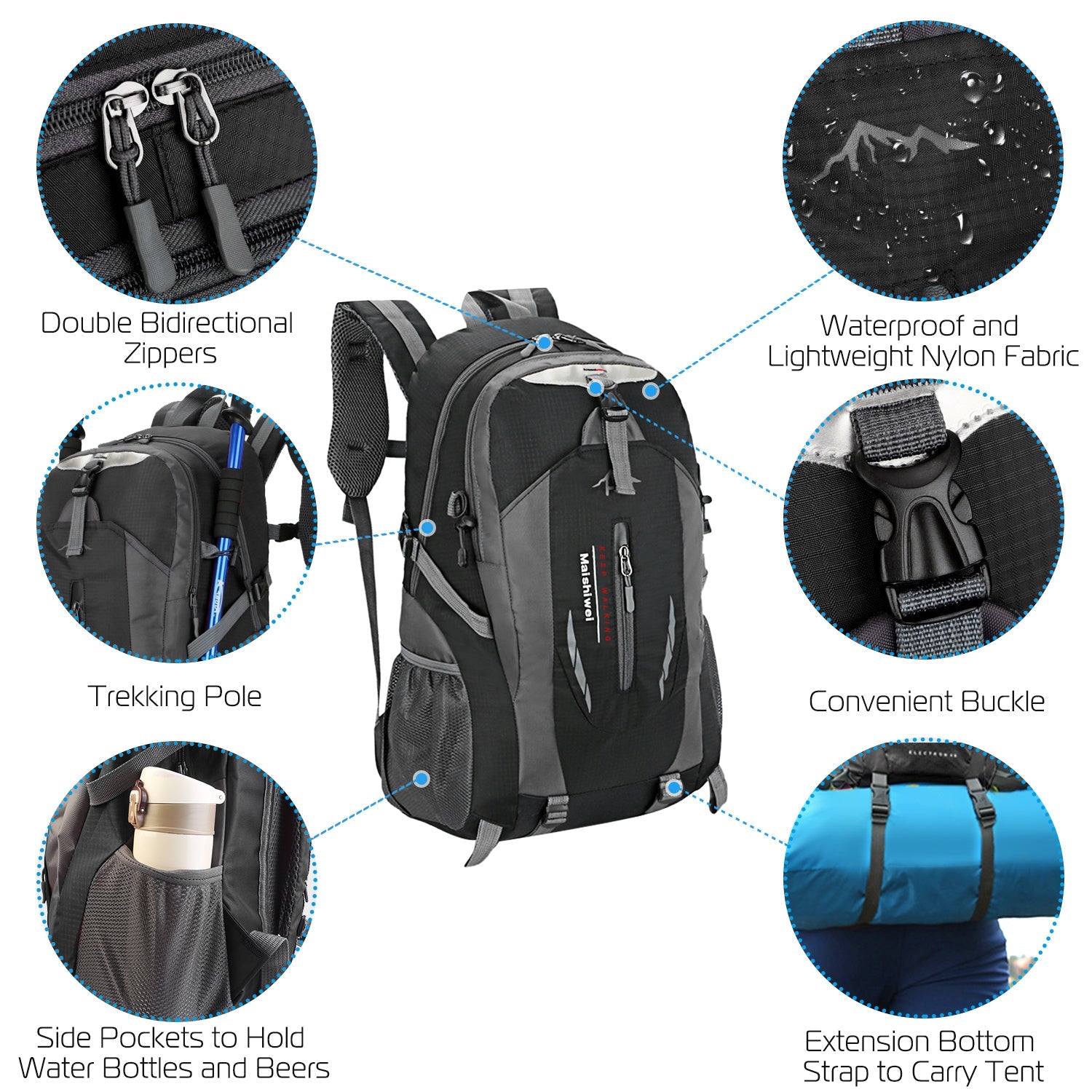 36L Outdoor Backpack Waterproof Daypack Travel Knapsack Moorescarts