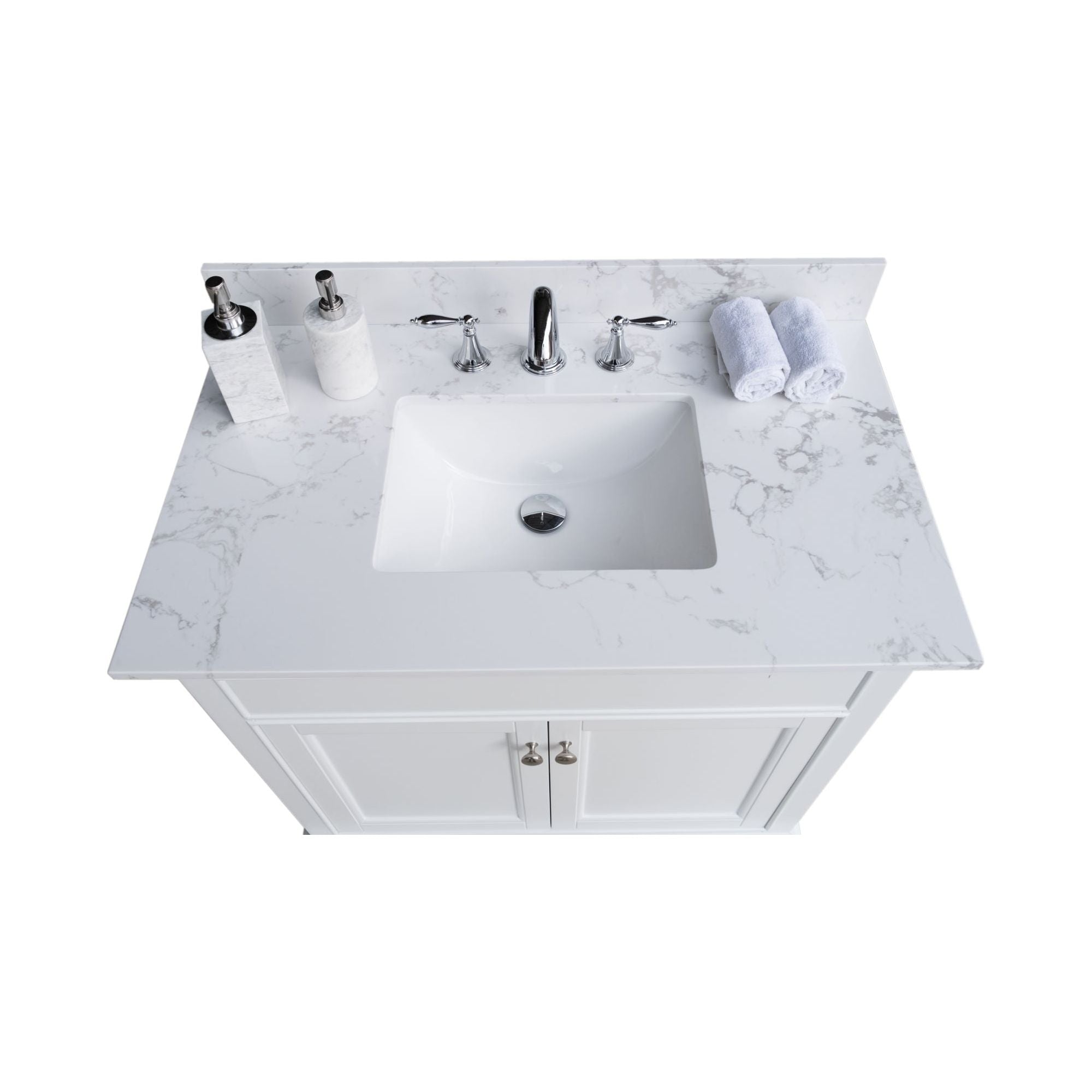 37inch bathroom vanity top stone carrara white new style tops with rectangle undermount ceramic sink and single faucet hole Moorescarts