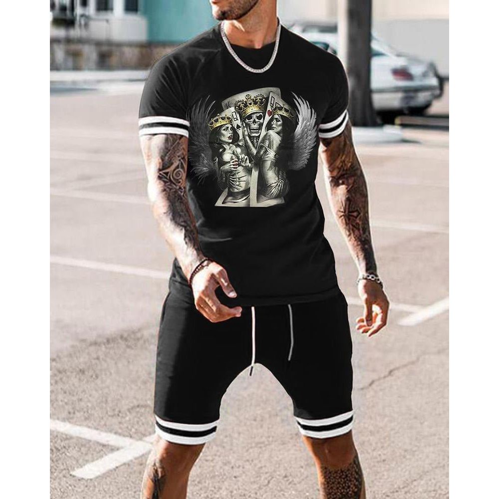 3D T-shirt digital printing short-sleeved shorts suit men's casual beach pants two-piece set Moorescarts