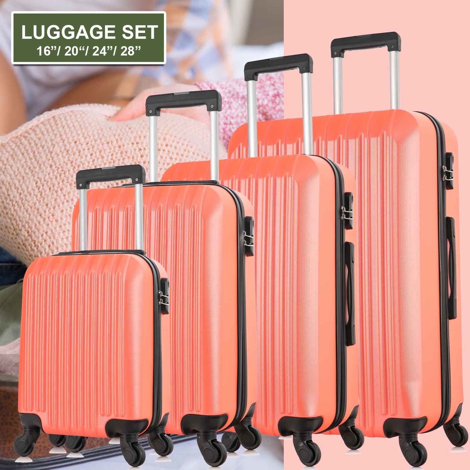4 Piece Set Luggage Sets Suitcase ABS Hardshell Lightweight Spinner Wheels (16/20/24/28 inch) Orange - Moorescarts