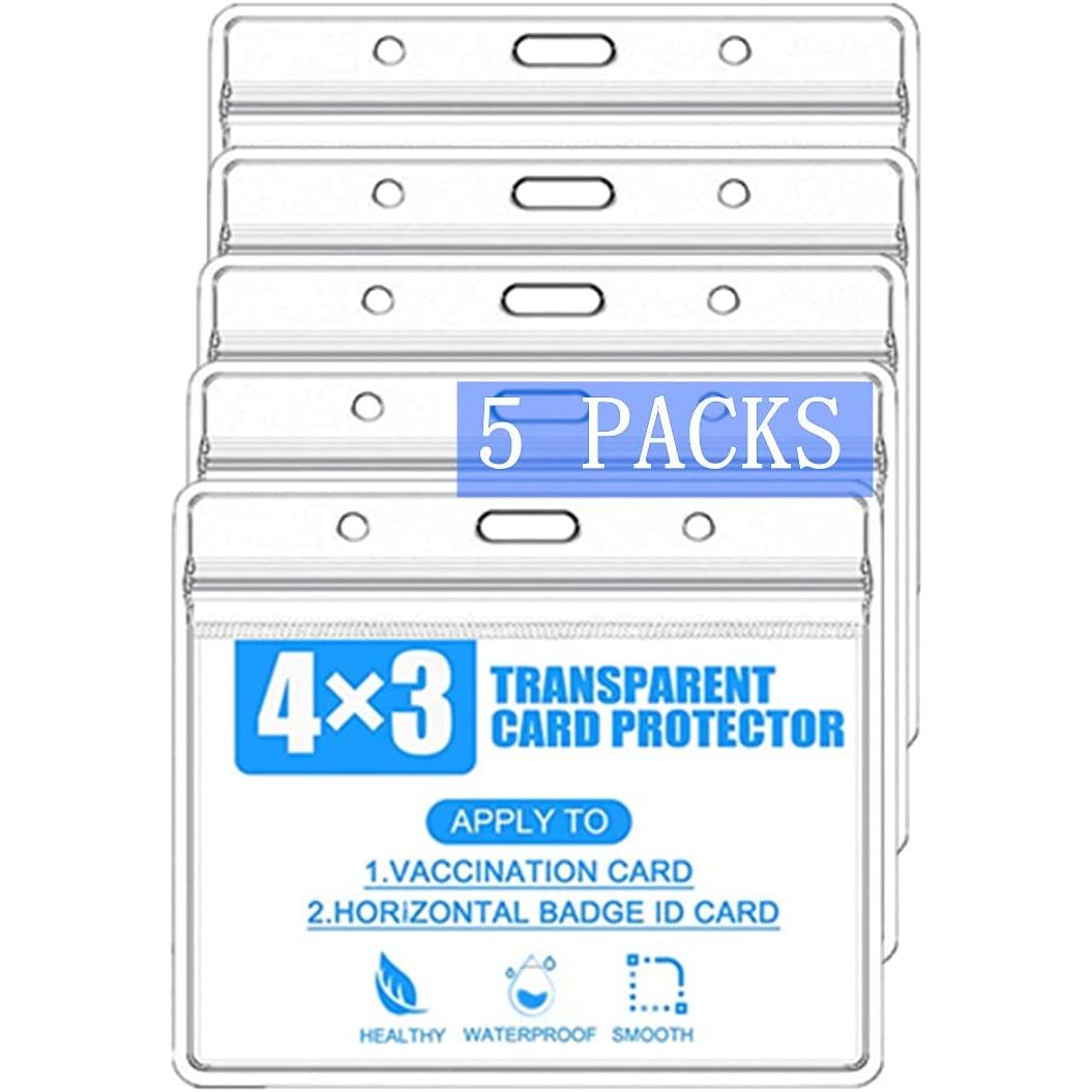 5 Packs CDC Vaccination Card Protector, 4 X 3 Inches Immunization Record Vaccine Card Holder,Waterproof Clear Plastic ID Card Holder Name Tags Badge Holders with Resealable Zip - Moorescarts