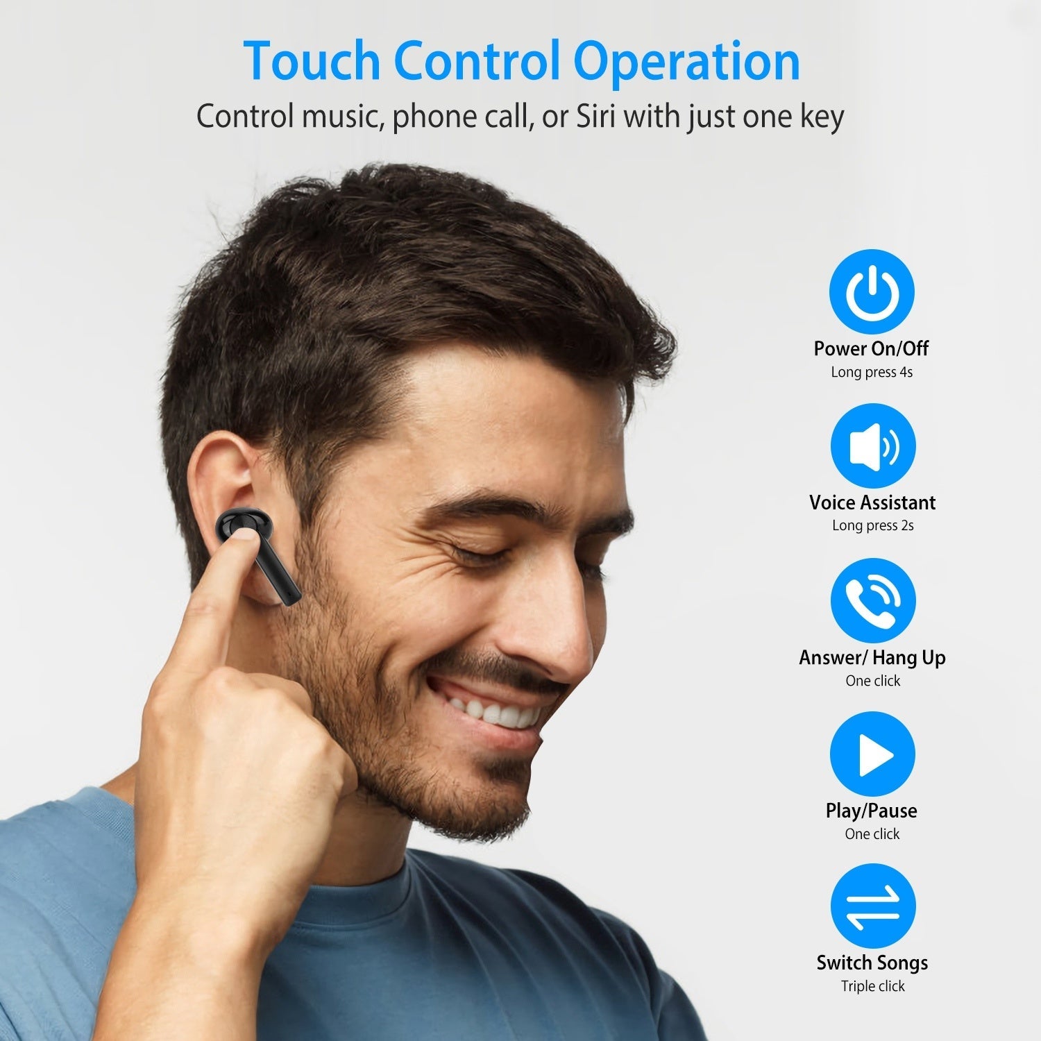 5.0 TWS Wireless Earbuds Touch Control Headphone in-Ear Earphone Headset - Moorescarts