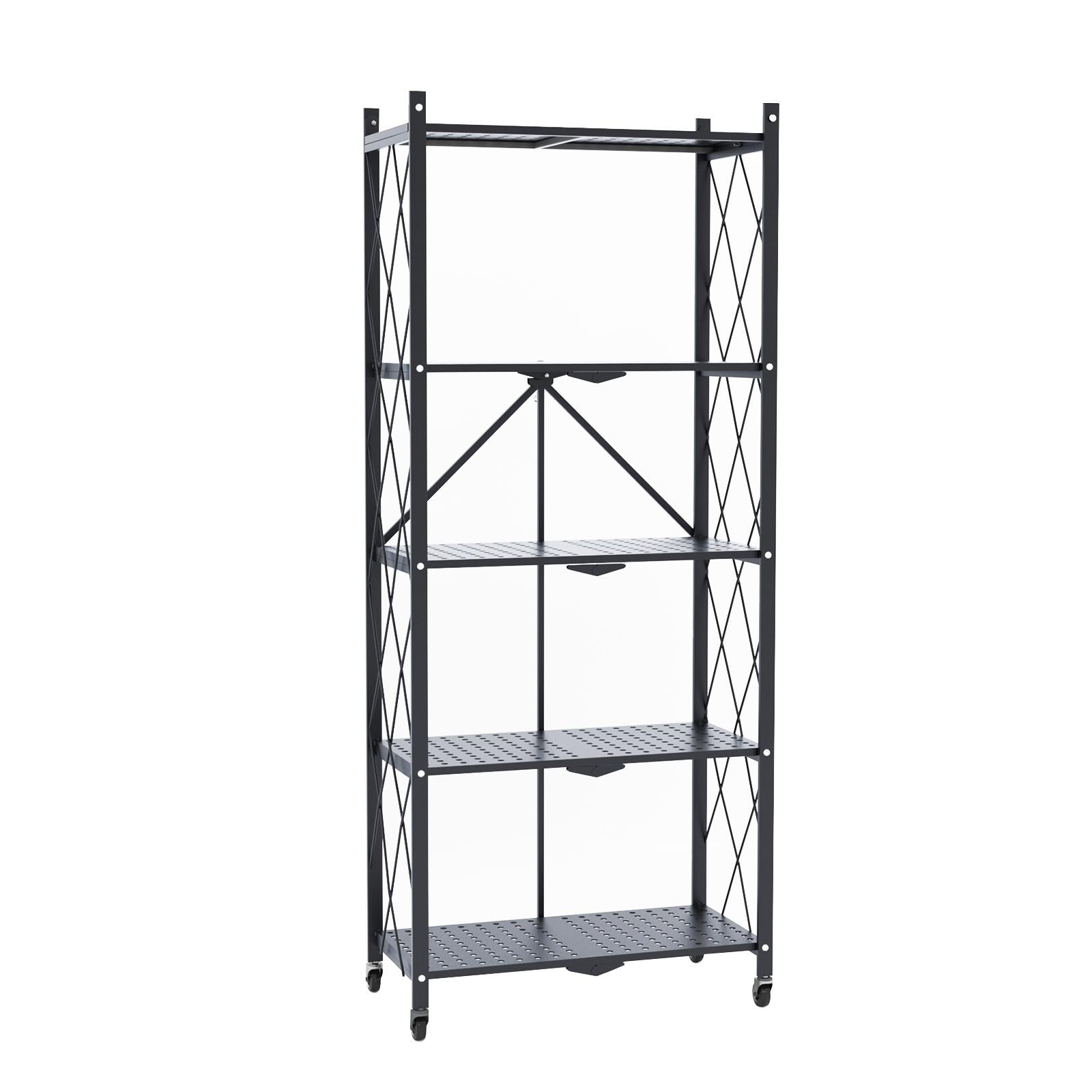 3/4/5-Tier Foldable Shelf, Heavy Duty Metal Rack Storage Shelving Units with Wheels, for Home Office Kitchen Garage, Moorescarts