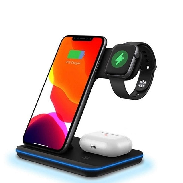 3 in 1 15W Qi Fast Wireless Charger Pad Dock Station For iPhone 14 13 12 11 Pro XS XR X 8 Apple Watch 8 7 SE 6 5 4 AirPods 3 Pro Moorescarts