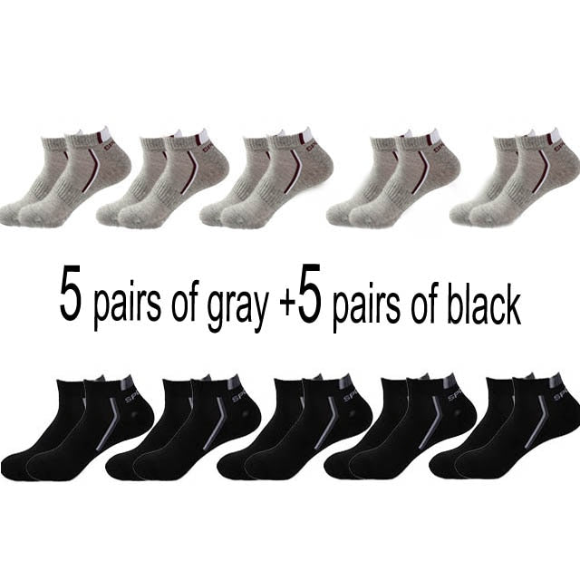 10 Pair High Quality Men Ankle Socks Breathable Cotton Sports Socks Mesh Casual Athletic Summer Thin Cut Short Sokken Size 38-48 Moorescarts