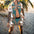 Men Hawaiian Beach Suit Summer Short Sleeve Button Printing Casual Green Daily Beach Shorts Streetwear Mens Clothes