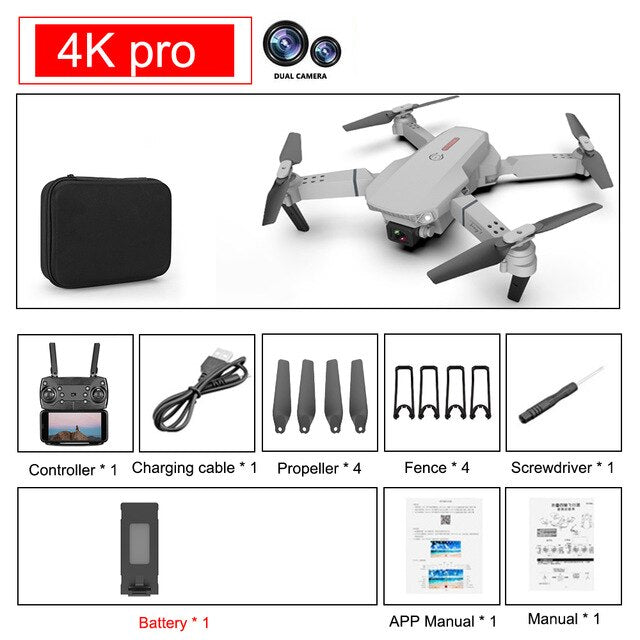 Drone 4k E88 Pro Dual Camera Visual Positioning Rc Quadcopter 1080P HD WiFi Fpv Height Hold Foldable Wide-angle Airplane Drone