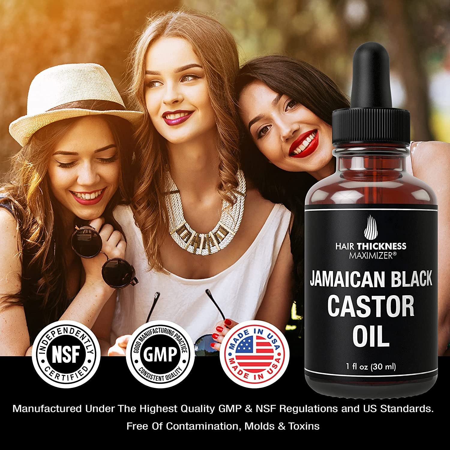 Jamaican Black Castor Oil for Hair Growth. Vegan Hair Growth Serum and Lash Serum for Hair Thickening, Moisturizing + Eyelash. Scalp Treatment for Women, Men with Dry, Frizzy, Weak Hair, Hair Loss 1Oz