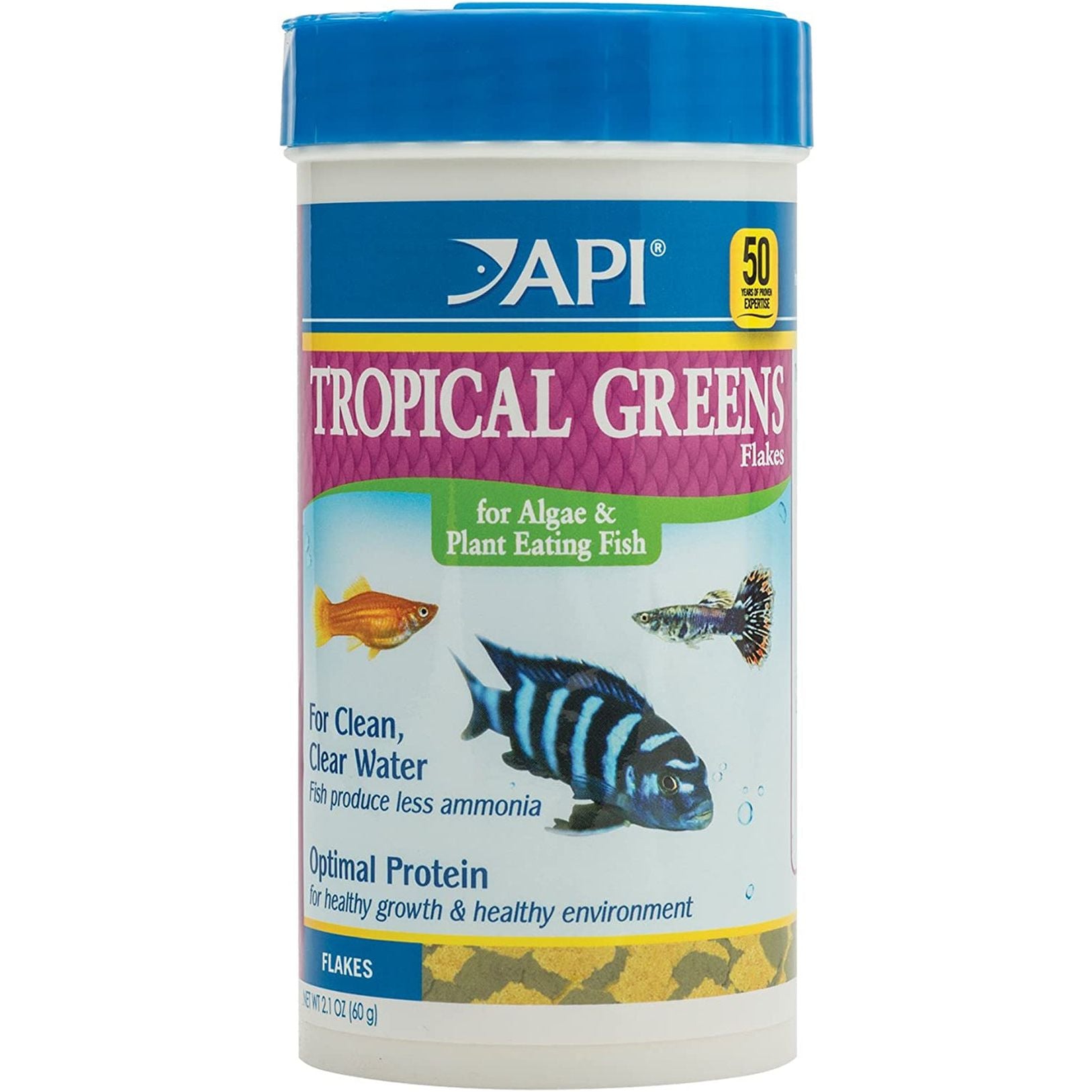 API TROPICAL GREENS FLAKES Tropical Fish Greens Flakes Fish Food 2.1-Ounce Container