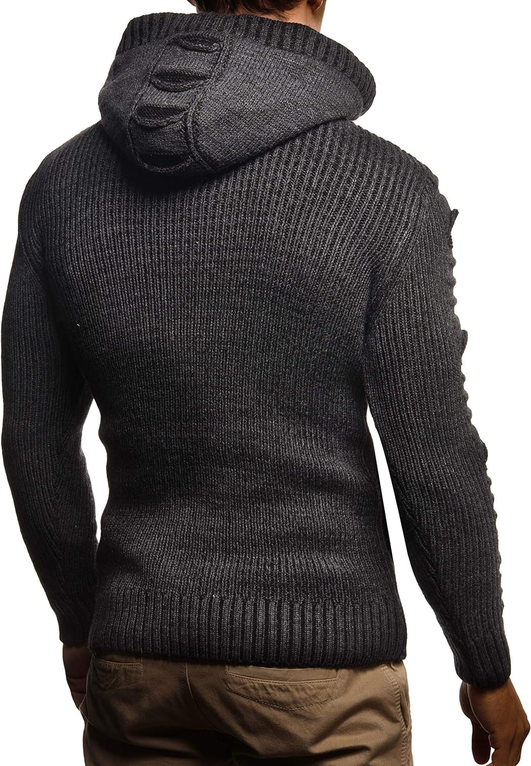 Men'S Stylish Knit Sweater with Buttons | Knitted Sweatshirt Pullover with Hood | Warm for Winter | LN5605
