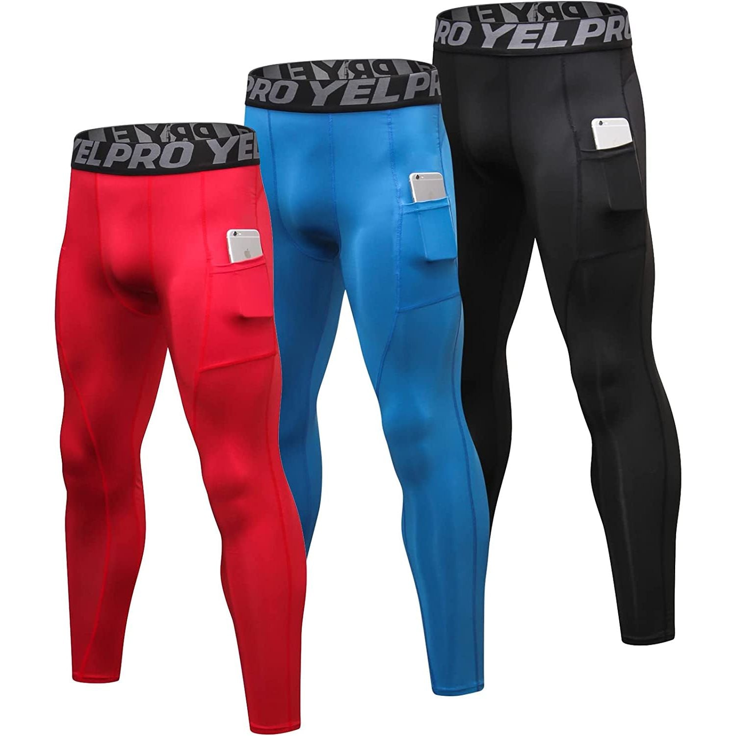 Compression Pants Men 3 Pack, Dry Fit Workout Gym Leggings Mens, Cooling Sports Tights for Running Basketball Football