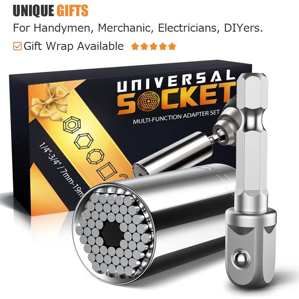 Super Universal Socket Tools Gifts for Men - Father'S Day Gifts for Dad Daughter Son Grip Socket Set with Power Drill Adapter Cool Stuff Gadgets for Men Birthday Gift for Men Women Husband Him(7-19Mm)